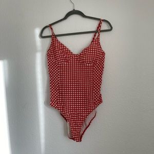 Tory Burch size large red and white gingham one piece swimsuit